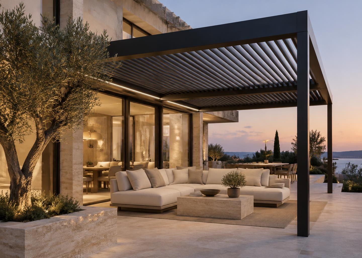 Finished terrace concept with pergola and lounge